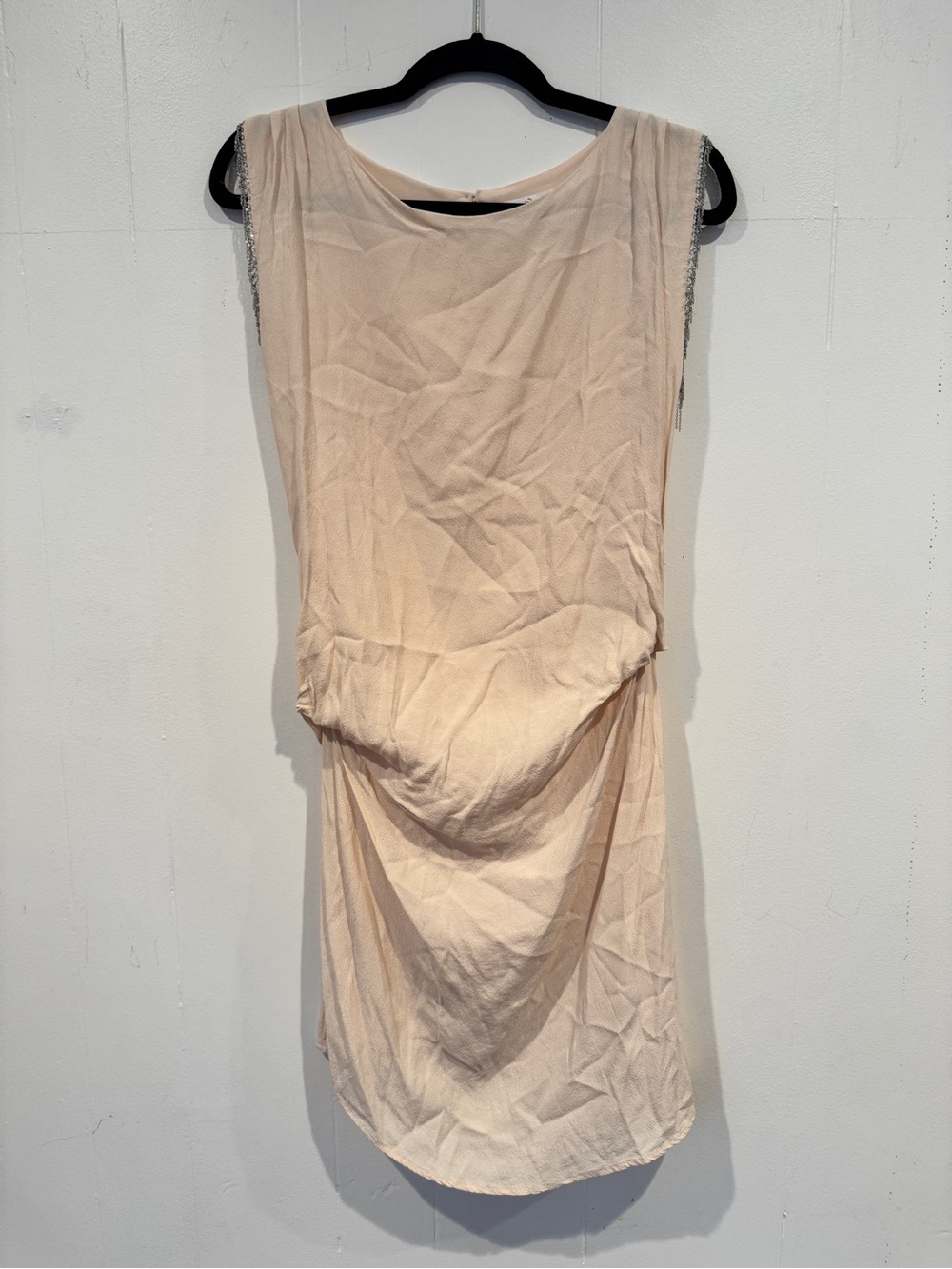 NWOT Sleeveless Draped Sheath Dress in Light Blush- bought in Paris